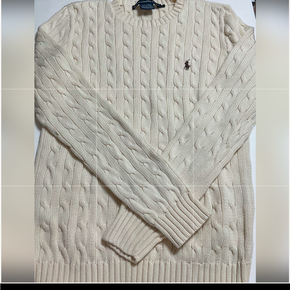 Ralph Lauren Sport Cable-Knit Cotton Crewneck Ivory Jumper Size Large old money - Picture 8 of 16